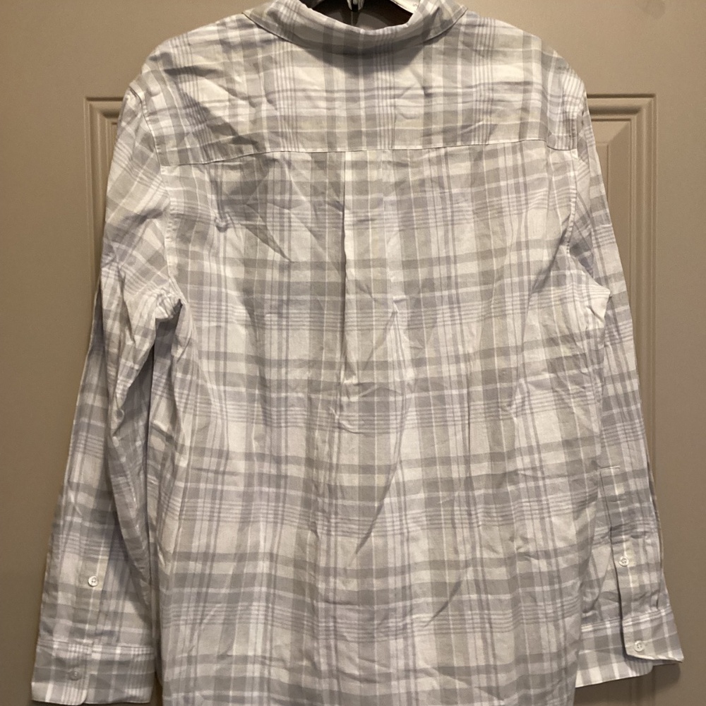 Theory Plaid Cotton & Linen Button-Up Shirt, size L - Picture 6 of 11